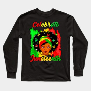 Juneteenth Afro Woman Black Queen African American Melanin Long Sleeve T-Shirt